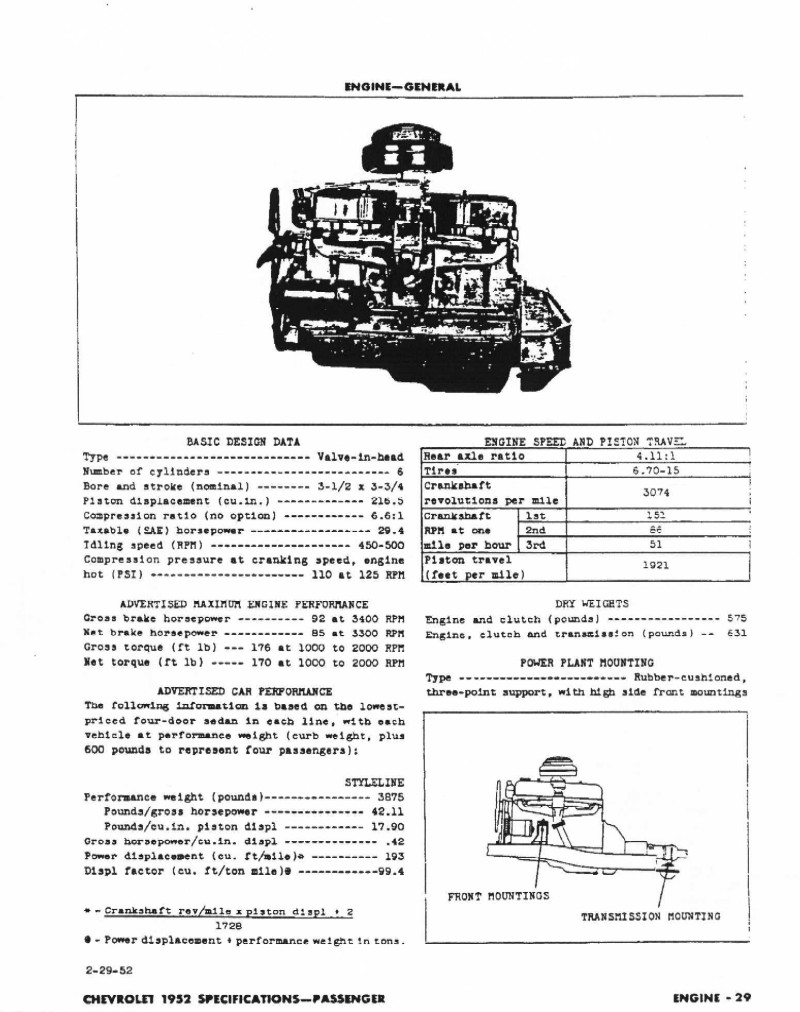 1952 Chevrolet Specifications Page 19